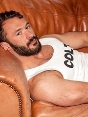 Amazing gay porn star Wilfried Knight demonstrates his nude hairy chest
